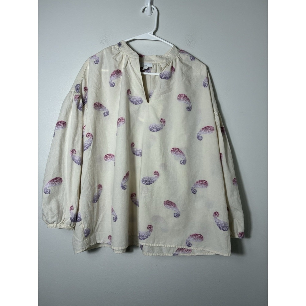 J Jill Popover Blouse Sz M Tall Cotton Blend Puff Sleeve Peasant Lightweight